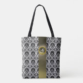 TOTE BAG CHIC BLACK BLACK DAMASK GRAY GEM MONOGRAM (Dos)