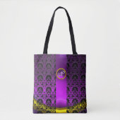 TOTE BAG CHIC BLACK WHITE DAMASK, MONOGRAMME DE PIERRE À JE (Devant)