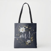 Tote Bag Chic Black White Gold Floral Wreath Mariage Groom (Devant)