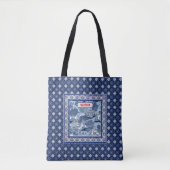 Tote Bag Chic bleu blanc saule chinoiserie toile monogramme (Devant)