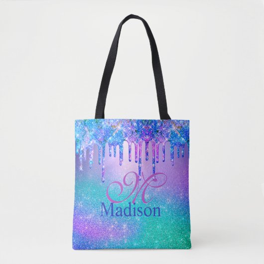 Tote Bag Chic bleu violet ombre parties scintillant gouttes (Devant)
