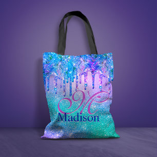 Tote Bag Chic bleu violet ombre parties scintillant gouttes