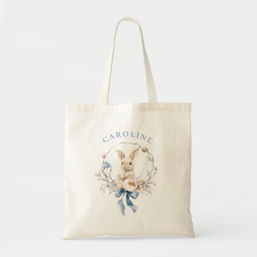 Tote Bag Chic Blue Bow Spring Floral Bunny (Devant)