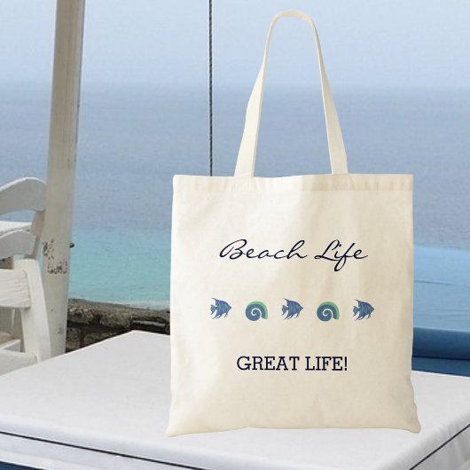 Tote Bag Chic Blue Fish and Shells Beach Life