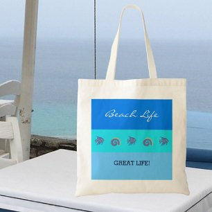 Tote Bag Chic Blue Stripes Poisson et Coquillages de mer Be
