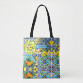 Tote Bag Chic blue turquoise sicilian citrus floral tiles (Devant)