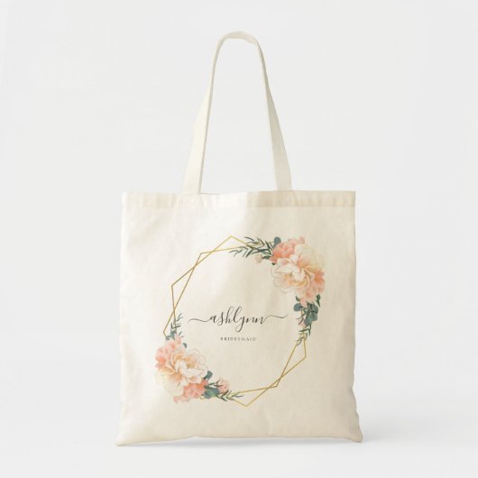 Tote Bag Chic Blush Peach Floral Gold Geometry Bridesmaid (Devant)