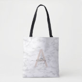 Tote Bag Chic Blush Pink White Marble Script Nom monogram (Devant)
