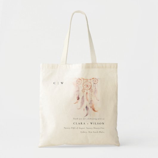 Tote Bag Chic Boho Feather Dreamcatcher Watercolor Mariage (Devant)