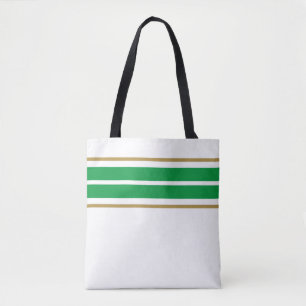 Tote Bag Chic Bright Green Twin Top Racing Stripes Sur Blan