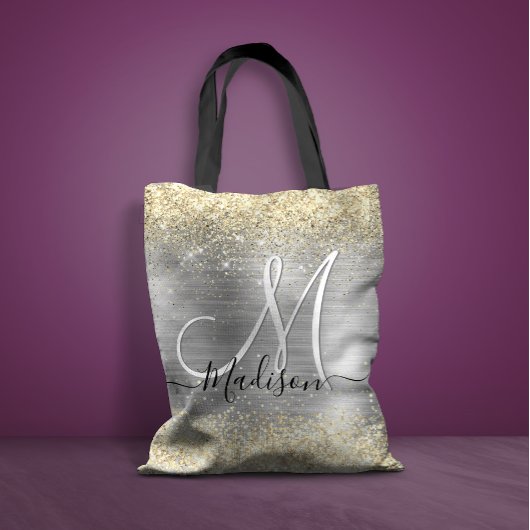 Tote Bag Chic brossé métal or fausse parties scintillant