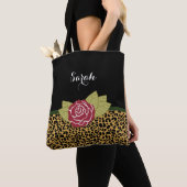 Tote Bag Chic Brown Gold Empreinte de léopard Rose rouge av (De près)