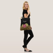 Tote Bag Chic Brown Gold Empreinte de léopard Rose rouge av (Sur le modèle)