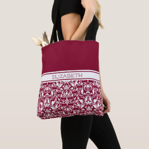 Tote Bag Chic canneberge et blanc Damas Personnalisé