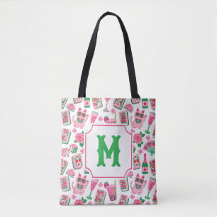 Tote Bag Chic Capriceux Rose & Vert Monogramme Fête Mahjong