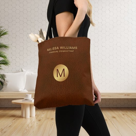 Tote Bag Chic Classy Faux Initiales en Cuir Brown & Or