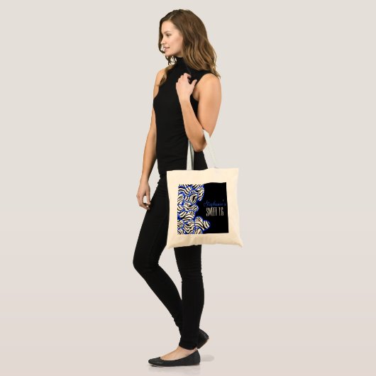 Tote Bag Chic Cobalt Sweet 16 Zebra Heart Design Nom (Devant (modèle))