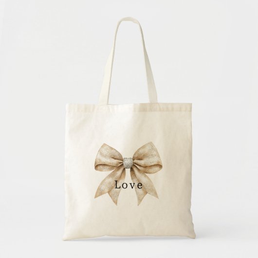 Tote Bag Chic Crème Argent Glam Bow Love (Devant)