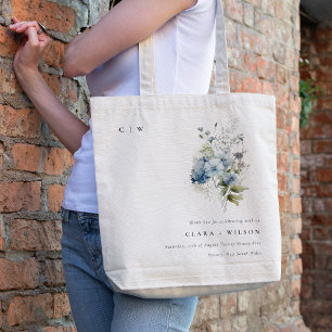 Tote Bag Chic Dusky Blue Aquarelle Cottage Floral Mariage