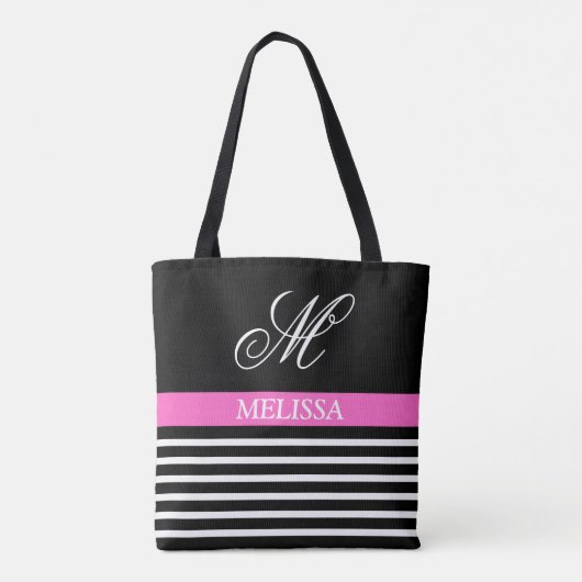 Tote Bag Chic Elegant Blancs Noir Avec Initiale (Dos)