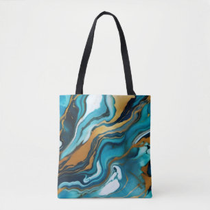 Tote Bag Chic Elegant bleu vert or Faux Marble