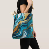 Tote Bag Chic Elegant bleu vert or Faux Marble (De près)