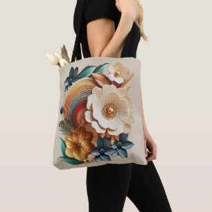 Tote Bag Chic, Elegant Crèmes & cuir texture fleur look