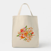 Tote Bag Chic élégant floral personnalisé aquarelle orange (Dos)