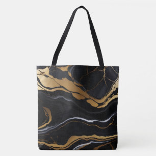 Tote Bag Chic Elégant noir jaune or Faux Marble