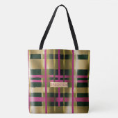 Tote Bag Chic et élégant Fuchsia Green Plaid Personnalisé (Devant)