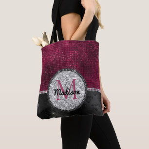 Tote Bag Chic faux Parties scintillant argent Bourgogne noi