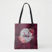 Tote Bag Chic faux Silver Glitter Burgundy Floral monogram (Devant)