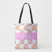 Tote Bag Chic Fleurs Blanc Rose Pêche Citrouille Monogramme (Devant)