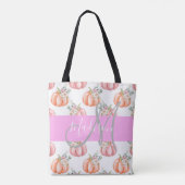 Tote Bag Chic Fleurs Blanc Rose Pêche Citrouille Monogramme (Dos)