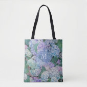 Tote Bag Chic Floral Blue Purple Hydrangea Monogramme initi (Devant)