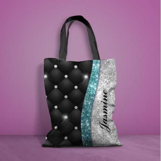 Tote Bag Chic girly faux parties scintillant argent noir tu