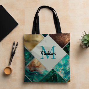 Tote Bag Chic girly faux Parties scintillant or turquoise g