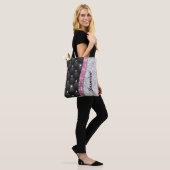 Tote Bag Chic girly faux Silver glitter black pink monogram (Sur le modèle)