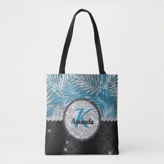 Tote Bag Chic girly turquoise aqua parties scintillant feui (Devant)