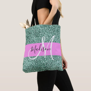 Tote Bag Chic Glam Rose Vert Paillettes Étincelle Monogramm