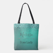 Tote Bag Chic Glitterie Turquoise Personnalisé Boss Lady (Dos)