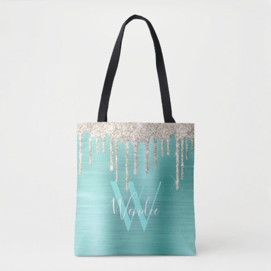 Tote Bag Chic Gold Turquoise Parties scintillant Monogramme (Devant)