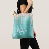 Tote Bag Chic Gold Turquoise Parties scintillant Monogramme (De près)