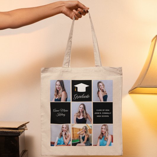 Tote Bag Chic Graduation 6 Photo Collage Keepsaké Cadeau