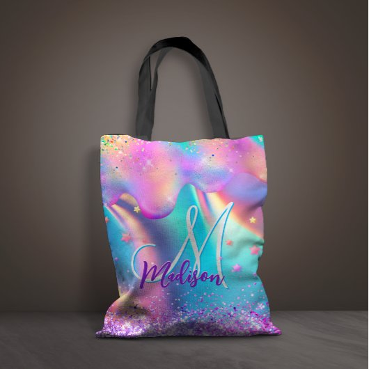 Tote Bag Chic holographique monogramme de parties scintilla