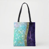 Tote Bag Chic irisé violet bleu faux parties scintillant mo (Devant)