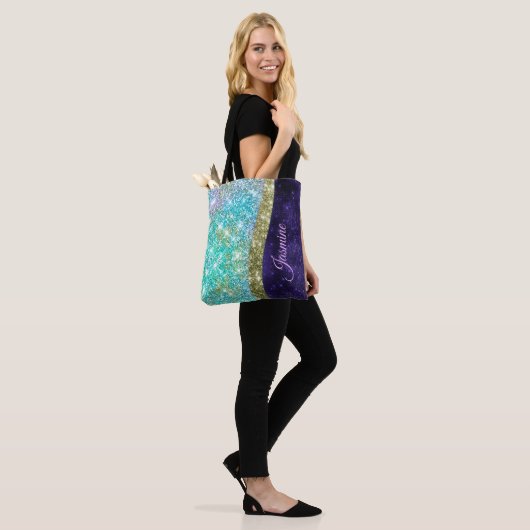 Tote Bag Chic irisé violet bleu faux parties scintillant mo (Sur le modèle)