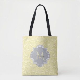 Tote Bag Chic Jaune Art Déco Coquilles Saint-Jacques Monogr