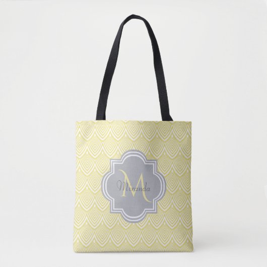 Tote Bag Chic Jaune Art Déco Scallops Grey Monogramme Nom (Devant)