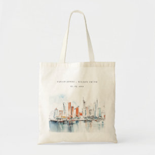 Tote Bag Chic Miami Floride Skyline Mariage d'aquarelle